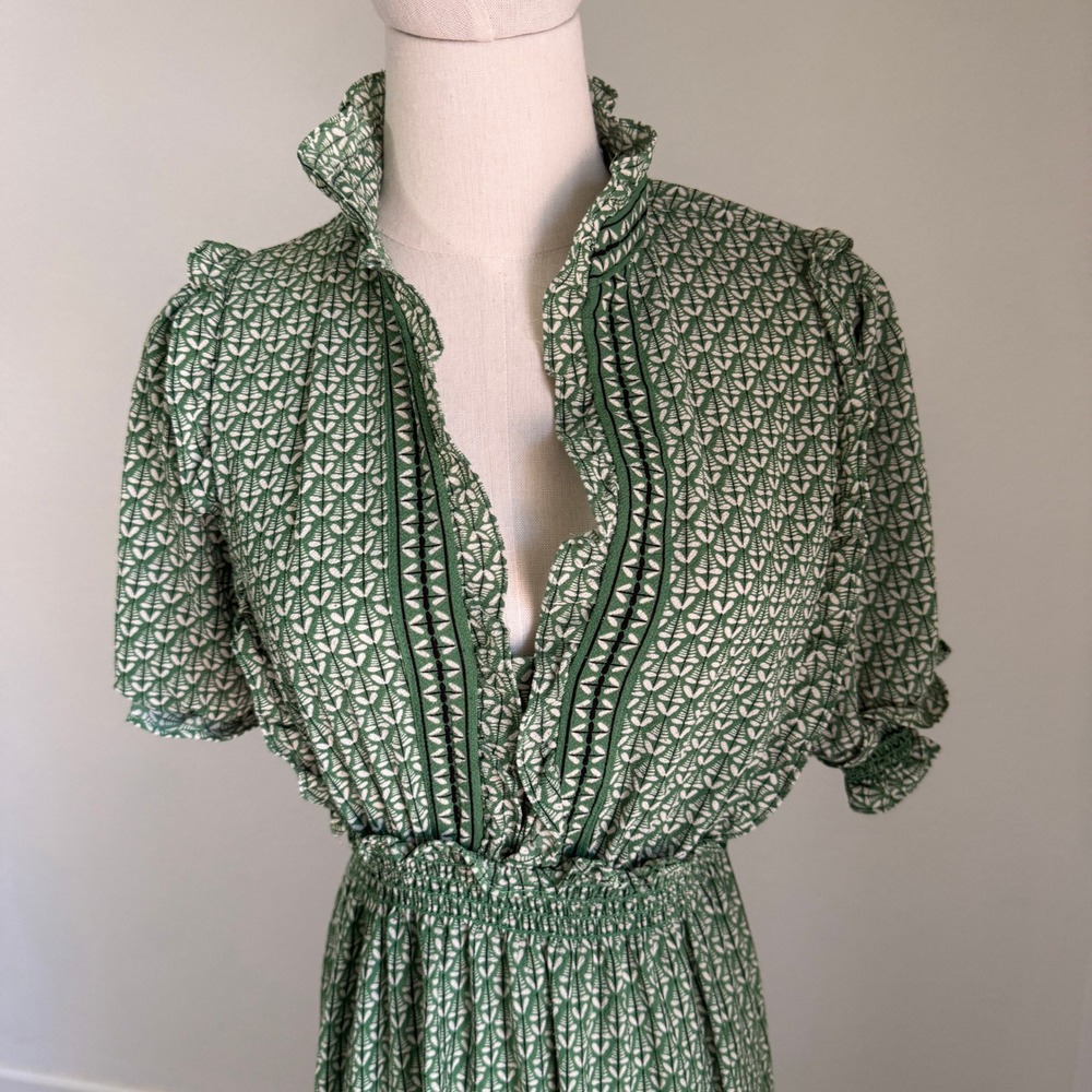 Max Edition Green Tiered Maxi Dress Medium Garden French Cottagecore Peasant - Picture 2 of 9
